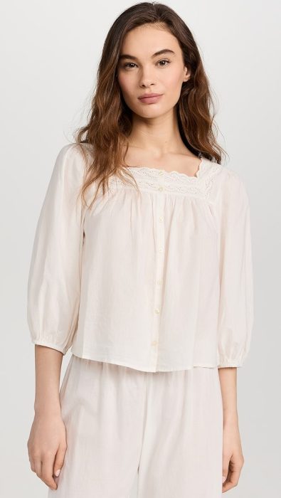 THE GREAT. The Eyelet Button Sleep Top