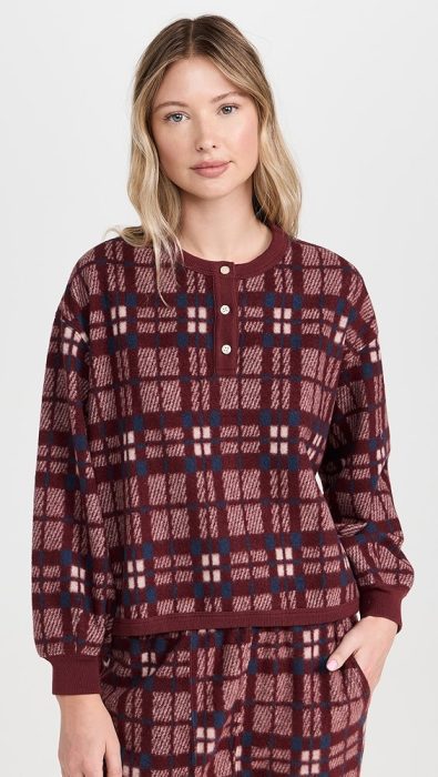 THE GREAT. The Plush Fleece Henley Sleep Sweatshirt