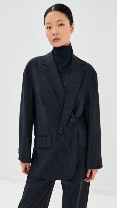 Tibi Dominic Pinstripe Detached Lapel Liam Blazer