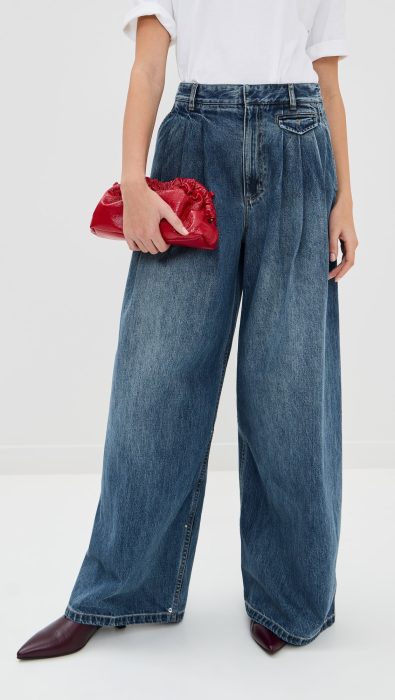 Tibi Spring Denim Triple Pleat Pants