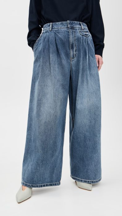 Tibi Petite Spring Denim Triple Pleat Pants