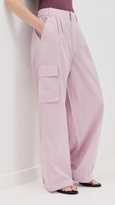 Tibi Vintage Cotton Wide Leg Pull On Cargo Pants