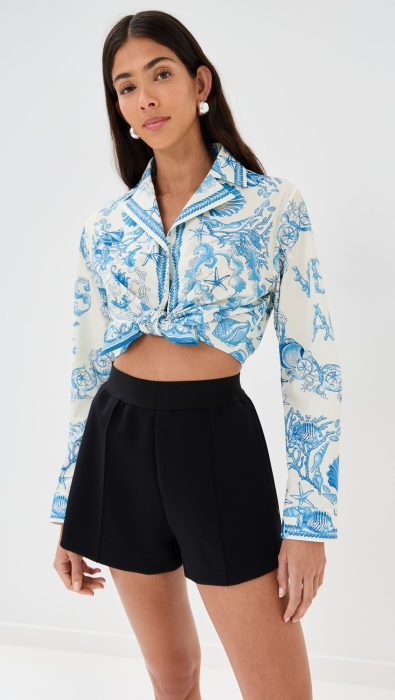 Versace Informal Shirt Underwater Barocco Bicolour Foulard On Cotton Poplin