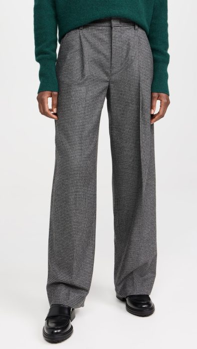 Vince High Waisted Microcheck Wide Leg Trousers