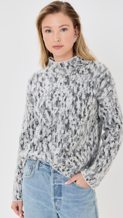 Vince Abstract Onyx Jacquard Mock Neck
