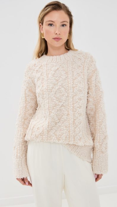 Vince Textured Loop Stitch Cable Crew Neck Sweater