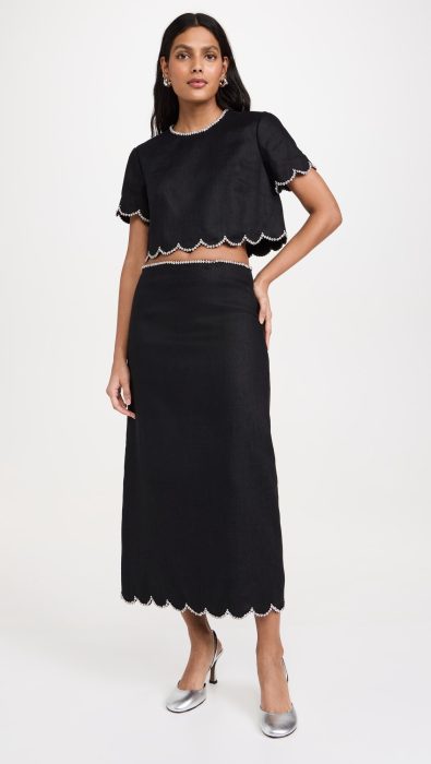 Zimmermann Crush Scalloped Midi Skirt